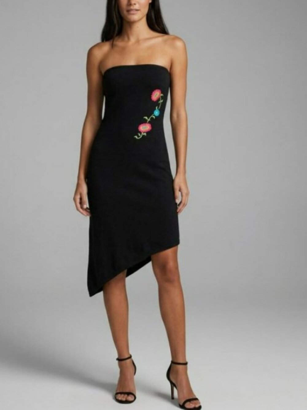 Vintage 90s Guess Embroidered Strapless Knit Asymmetrical Dress Size M